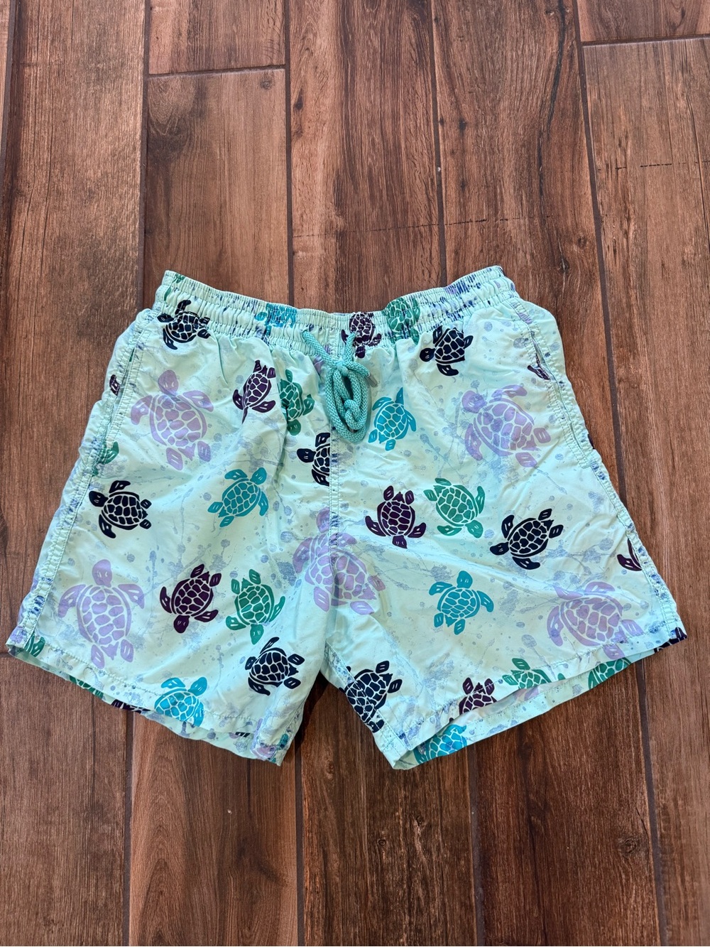 Vilebrequin Mint Swim Trunks with Multicolor Turtle Print